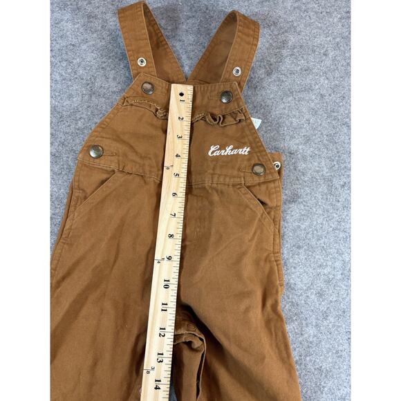 Carhartt Bibs Overalls Infant Toddler 18M Brown Duck Canvas Snap Ruffled Outdoor - Picture 3 of 7